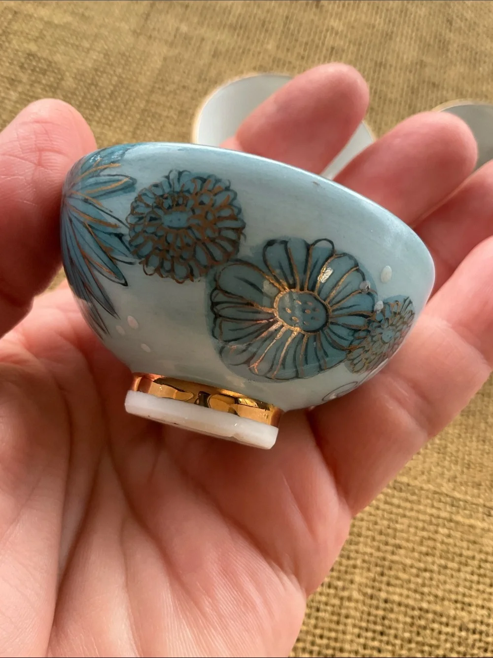 Set of 3  real Porcelain kutani with Floral Motif
